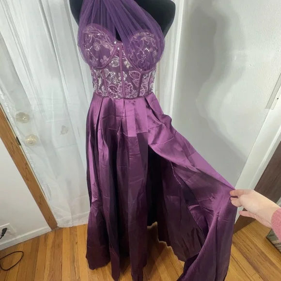 Eggplant Purple One-Shoulder Prom Dress - Picture 3 of 10
